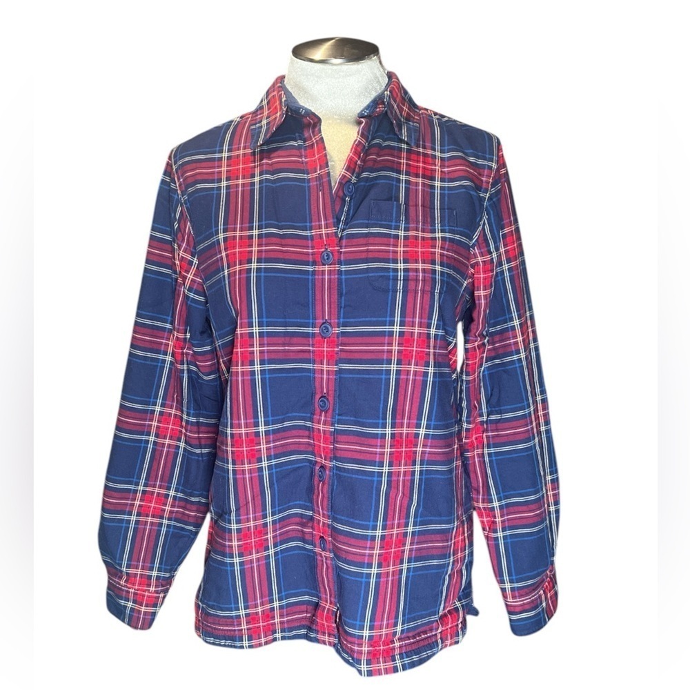 LL BEAN Plaid Button-Up Shirt fleece lined in Blue and Red XS women’s
